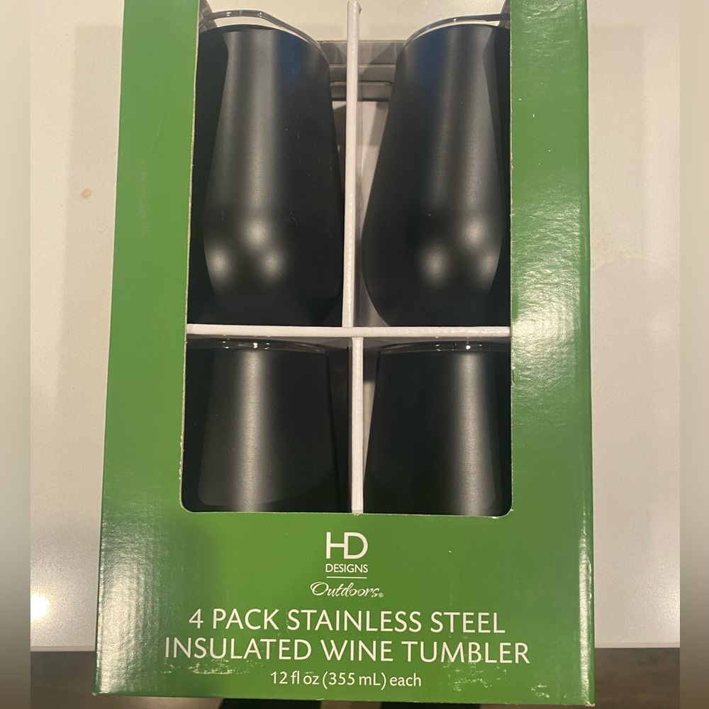 New HD Designs Stainless Steel Insulated Wine Tumblers 4/pk12 Black